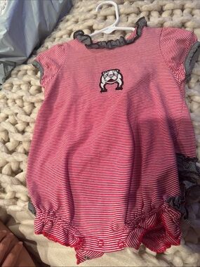 UGA/ Bulldog Striped Girls' One-Piece Romper with Bulldog Patch